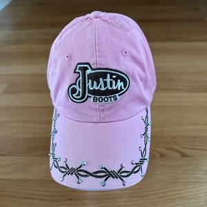 Justin Boots Pink Brown White Rhinestones Womens Hat Cap